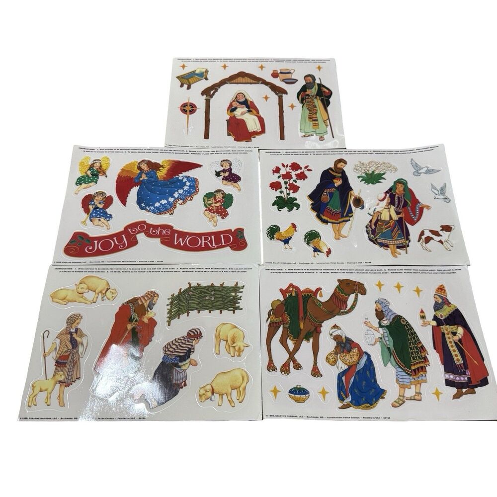 Vintage Nativity Set of Reusable Window Decorations - 5 Full Sheets